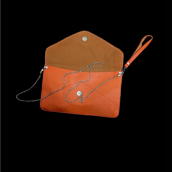 Crossbody Button Bag With Chain and wristlet. Single pouch. Burnt Orange. - Picture 3 of 7